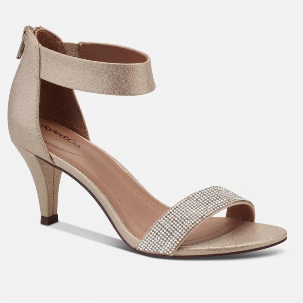 Style & Co Phillyis Women's Evening Heeled Sandal - Gold Metallic